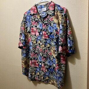 Vintage Kathie Lee Women's Floral Pattern Short Sleeve Button Up Shirt Size M/L